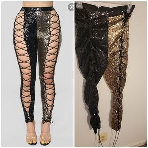 Black and gold sequin pants
